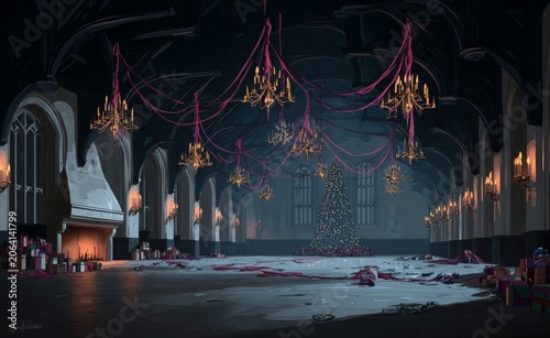 Enchanting Holiday Celebration in a Magical Gothic Hall Interior