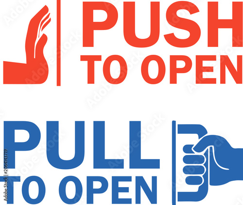 Push to Open and Pull to Open Door Sign Vector Illustration Set