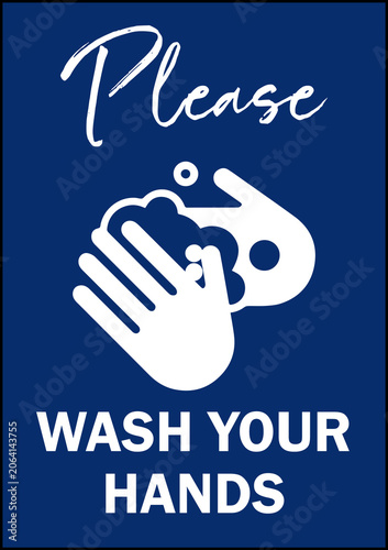 Please Wash Your Hands Blue Signboard Vector Illustration Isolated on White