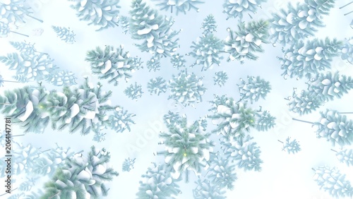 Whimsical Snowy Forest Tops View with Ice Covered Trees