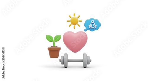 Healthy lifestyle icons with heart plant and dumbbell