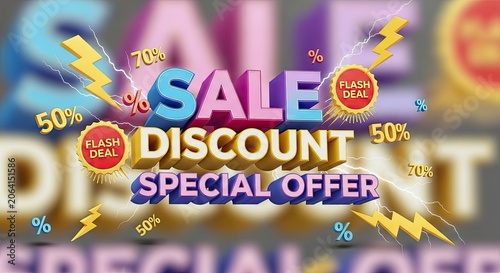 Vibrant 3D sale discount and special offer typography design