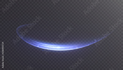 Photos Glowing blue curved light trail with bright glow effect and luminous energy arc isolated on dark background
