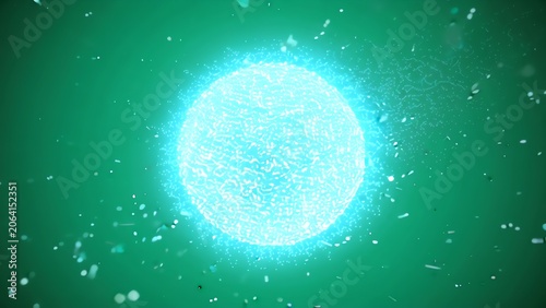 Bright Turquoise Neon Orb with Particles in Space