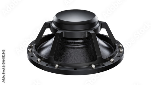 Foto Black professional woofer speaker driver with metal frame and screws