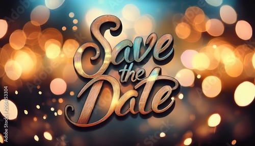 Save The Date Lettering On Blurred Lights Bokeh Background