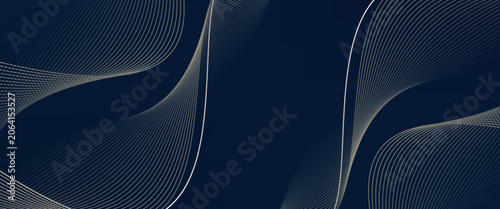 Vector art deco line wave pattern, gold on blue elegant texture, abstract wavy shapes. Premium illustration template, fancy dark copper graphic.