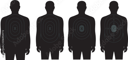 Konstfotografi Silhouette human target figures with concentric shooting range patterns and scor