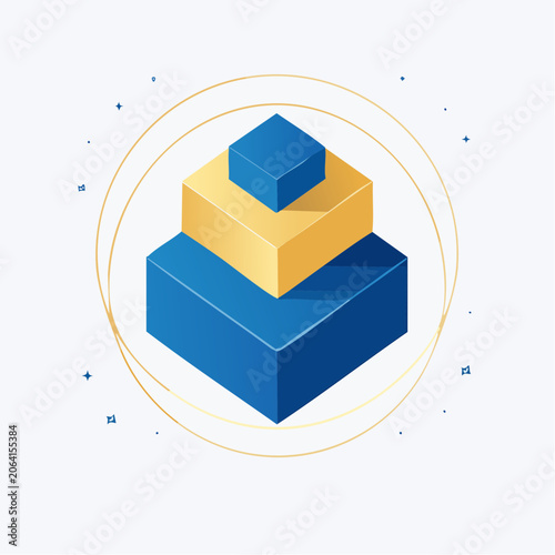Isometric Pyramid with Gold Circles and Stars
