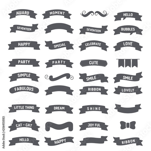 Ribbon Banner Collection Vector Illustration Set with Decorative Vintage and Modern Labels