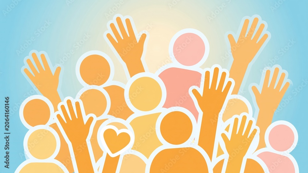 Fototapeta premium Crowd Hands Raised Celebration Group Gathering People