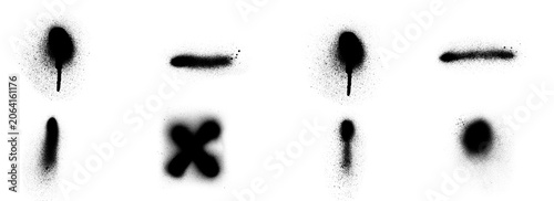 Fotografie set of Black Spray Paint Splashes and Mist Effects Isolated on Transparent Backg