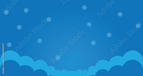 Cartoon-style blue sky background featuring decorative clouds and stars, suitable for children's designs and bedtime themes.