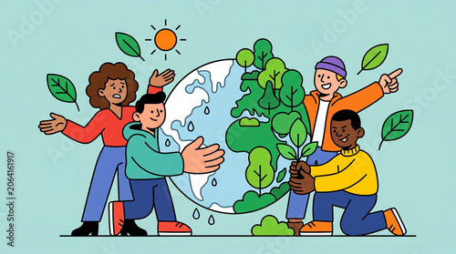 Diverse community protecting nature and promoting environmental sustainability