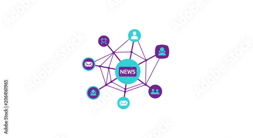 Global News Network and Digital Communication Concept Illustration with Connection Icons on White Background