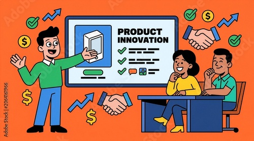 Business team presenting product innovation and growth strategy
