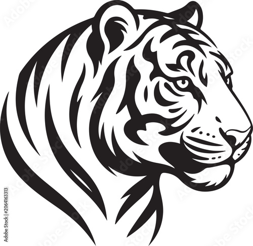 Tiger Head Silhouette Vector Illustration in Tribal Style