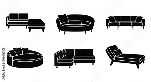 Schilderij op canvas Black Silhouette Set Of Various Sofa Shapes And Designs