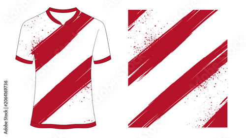 Bild auf Leinwand Illustrative red and white diagonal striped sports jersey with bold pattern