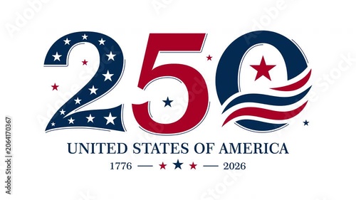 USA 250th Independence day text animation with alpha channel. United States national holiday. Motion design