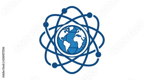 Global Atomic Orbit Symbol with Earth Globe Inside