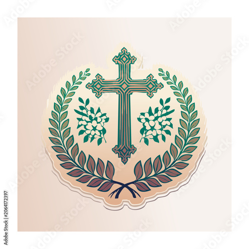 Ornamental Cross with Laurel Wreath Illustration