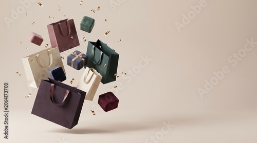 Elegant Floating Shopping Bags and Gift Boxes