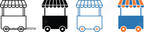 Four food carts with awnings on a transparent background PNG