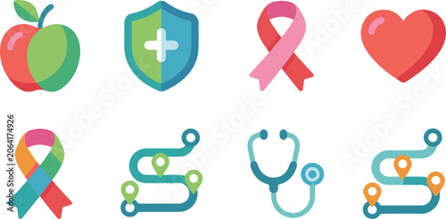 Health and medical icons set flat design
