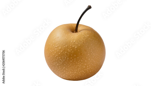 Fotografía Round golden Nashi pear with stem and water droplets