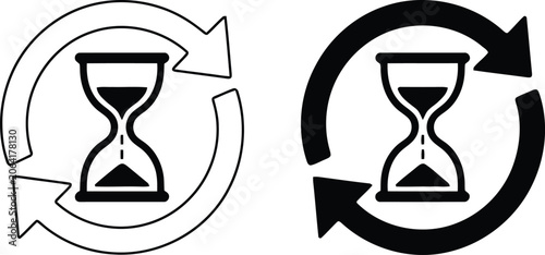 Obraz na plátně Hourglass with rotating arrows loading progress vector illustration
