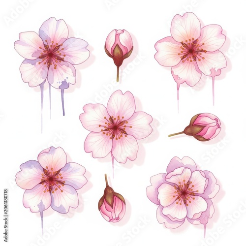 set of pink flowers