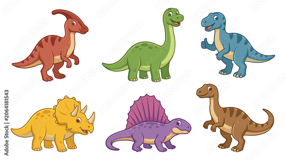 Obraz premium Cartoon dinosaur characters set isolated on white background