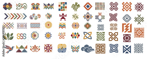 Ethnic Geometric Tribal Symbols Collection Vector Icons and Decorative Pattern Elements Set