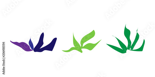 Three colorful abstract leaf clusters leaves green