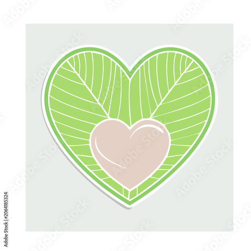 Flat design heart with leaf pattern