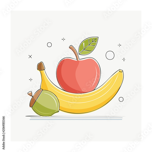 Flat design illustration of fruit basket with banana apple and pear