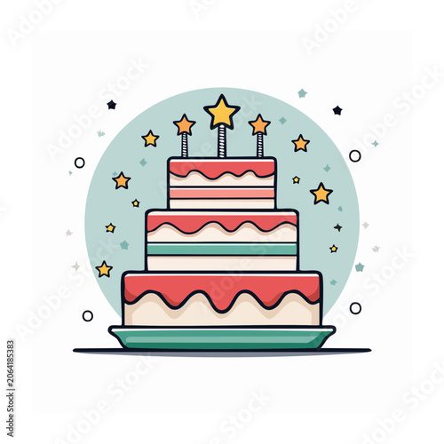Flat design illustration of ribbon with stars and house