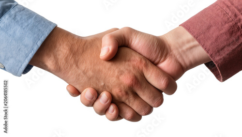 Firm handshake between two men in business shirts