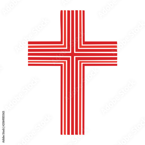 Red striped Christian cross symbol on white background