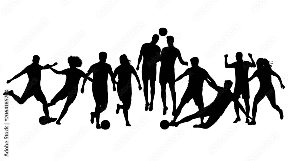 Obraz premium Silhouette group of people playing soccer isolated on transparent background, Vector