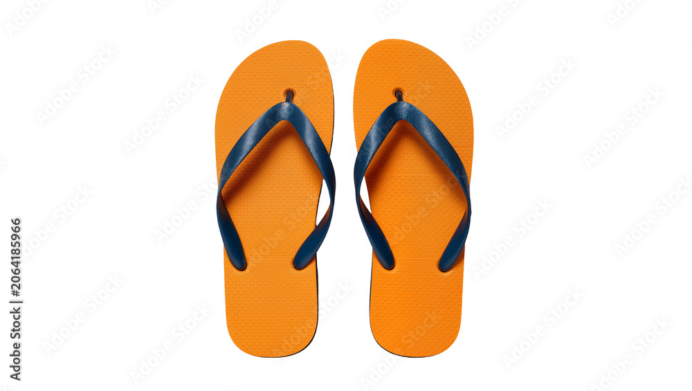 Fototapeta premium Orange flip-flops with dark blue straps