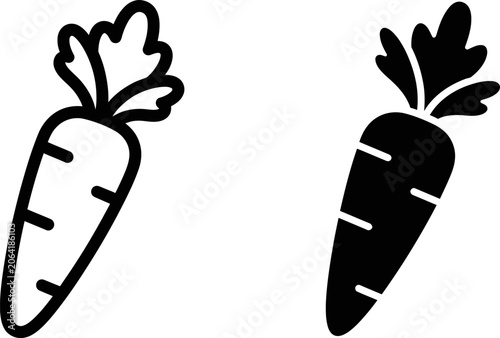 Konstfotografi Carrot icons in outline and solid black on white background for healthy food con