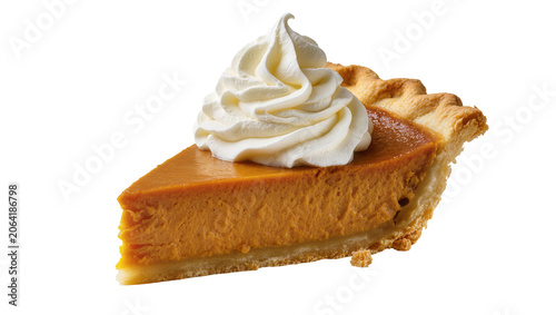 Photography Slice of pumpkin pie with whipped cream topping