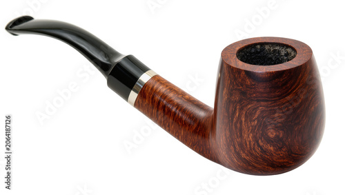 Fényképezés Briar wood smoking pipe with black mouthpiece and silver band