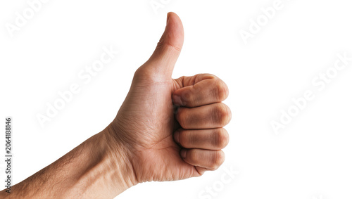 Male hand showing thumbs up gesture skin texture, white