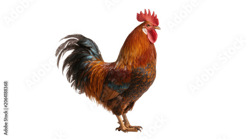 Schilderij op canvas Rooster with vibrant orange brown, and black plumage