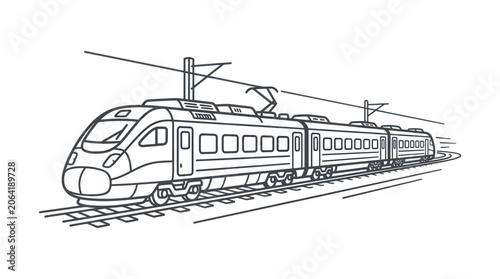 Electric Train on Railway Tracks.