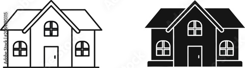 Simple house outline and solid silhouette on white background for design