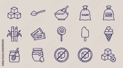 Tableau sur toile Sugar, Sweets, and Sugar-Free Line Art Icons Collection